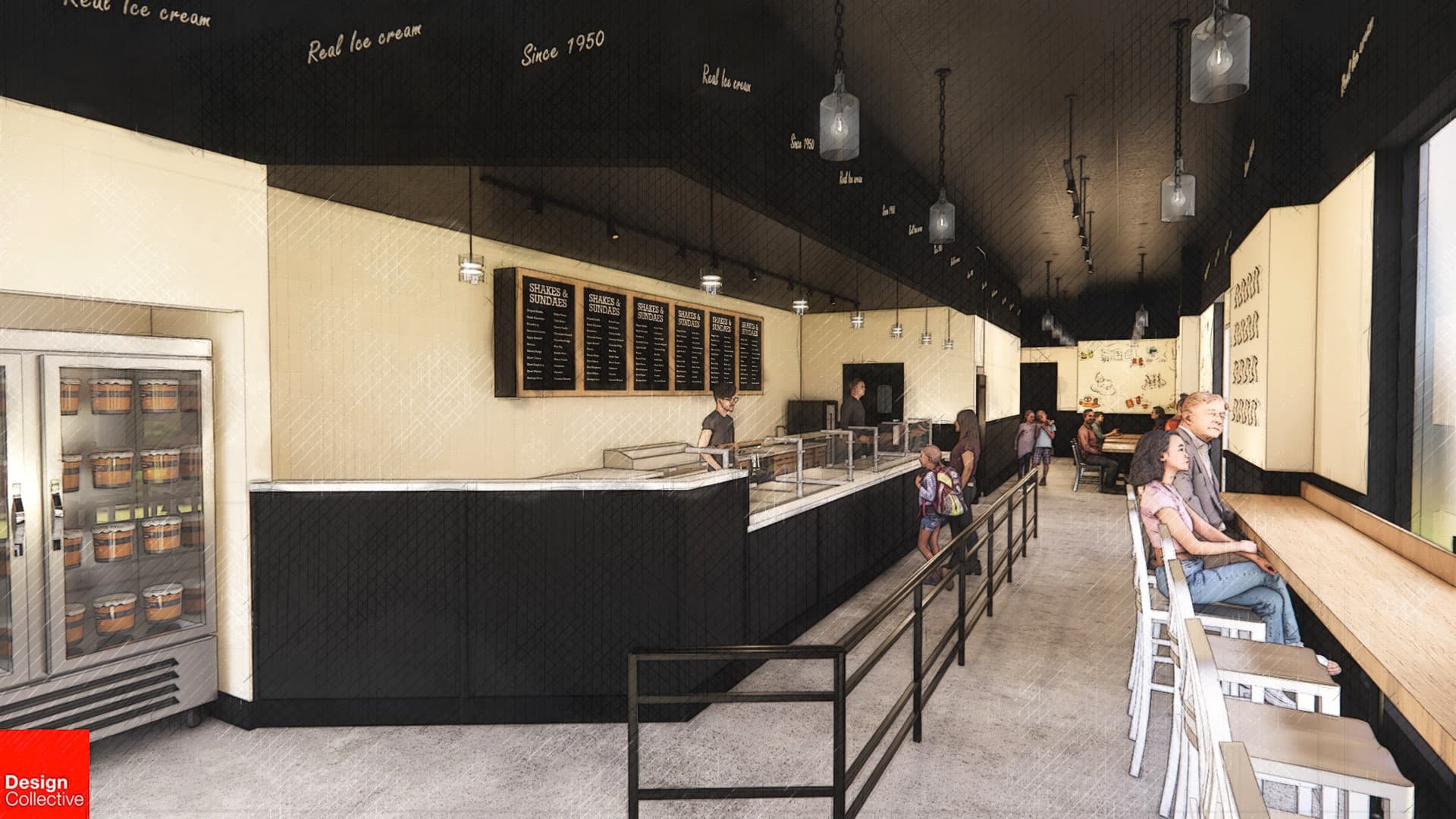 Interior rendering of the new Johnson's Real Ice Cream set to open early Spring 2025 in Powell, Ohio.